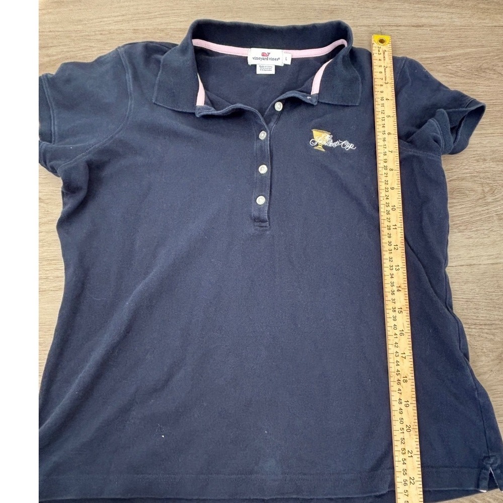 Vineyard Vines Navy Blue Pique Polo Shirt Womens Large Short Sleeve Pink Trim